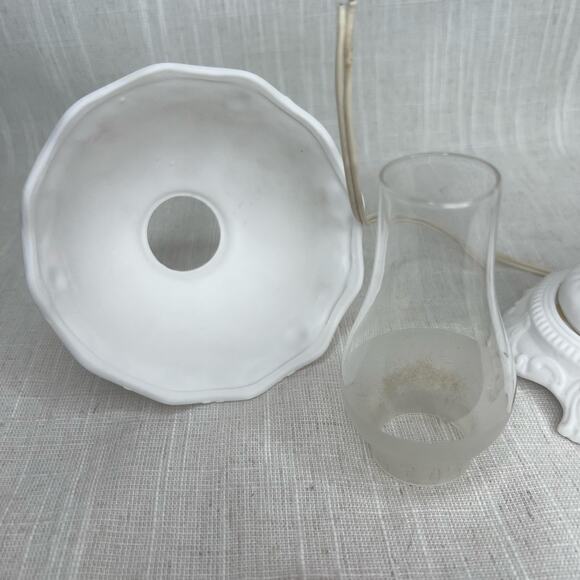 Vintage Porcelain Bisque Nightlight Lamp Shade Boudoir Glass Chimney AS IS - Picture 4 of 10